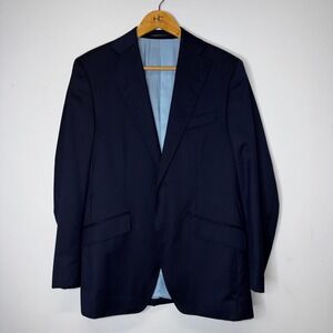 Abbeydale Mens Navy Blue E. Thomas Silk Wool Blazer Sport Coat Jacket Bespoke
